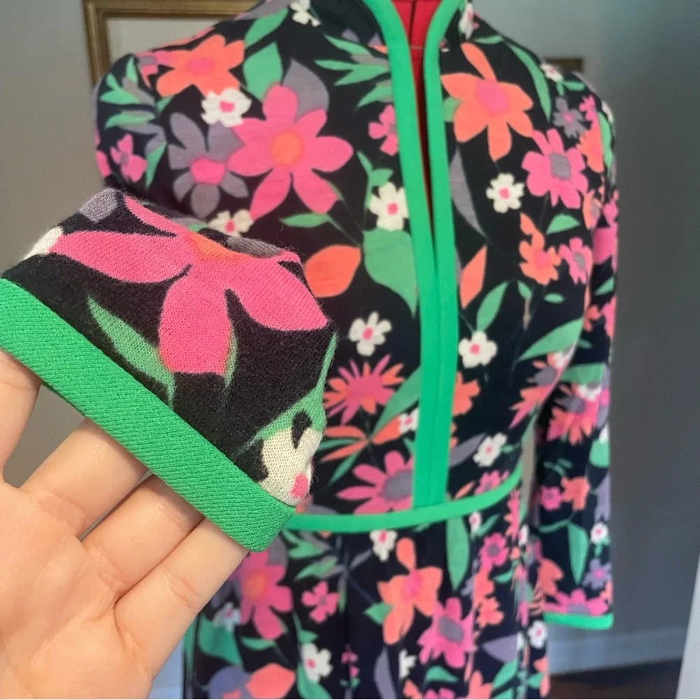 Vintage 60s/70s Keram NY Mod Floral Long-sleeve Mini Dress With Slit Neck - Picture 7 of 16